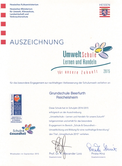 Urkunde Umweltschule 2015